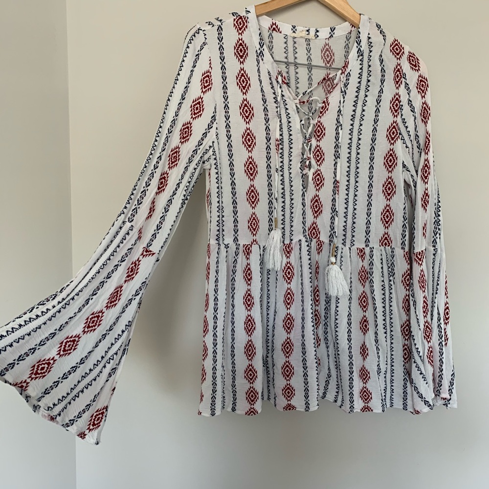 Tribal blouse with bell sleeves